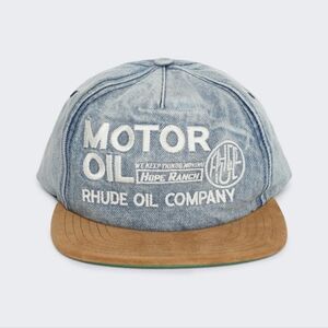 NEW RHUDE MOTOR OIL HAT IN INDIGO AND CAMEL